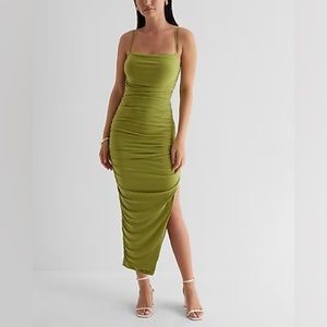 Express Body Contour Mesh Ruched Side Slit Midi Dress With Bra Cups NWT size xs
